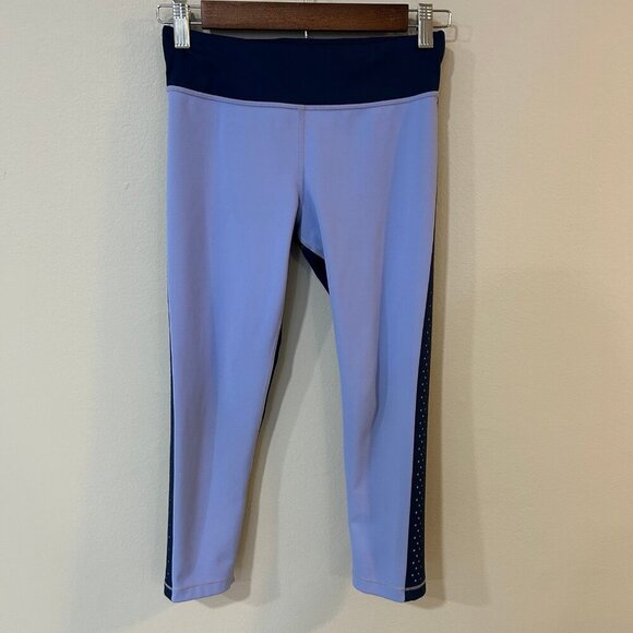 Athleta Girl Spring It On Capri Blue Tight Legging Color Block Youth Size XL 14 - Picture 2 of 6